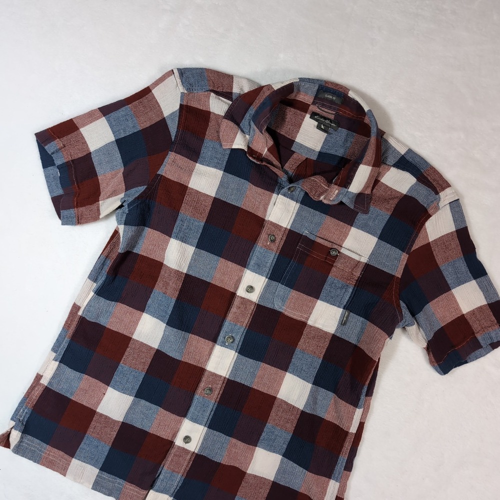 Eddie Bauer Gauze Shirt Classic Fit Short Sleeve Plaid Button Down Men's‎ Large